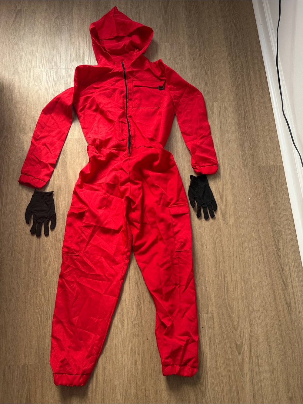 Squid Game Inspired Red Hooded Jumpsuit Costume with Gloves